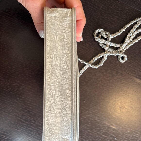 Chanel 2009 Pearl White Sevruga Caviar Leather Wallet On Chain Bag - Picture 7 of 8